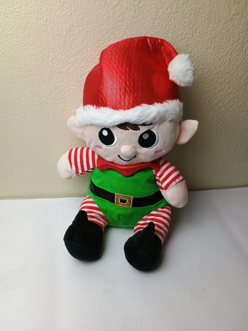 Plush Sitting Boy Christmas Holiday Elf Toy  - Soft Kids Stuffed Animal